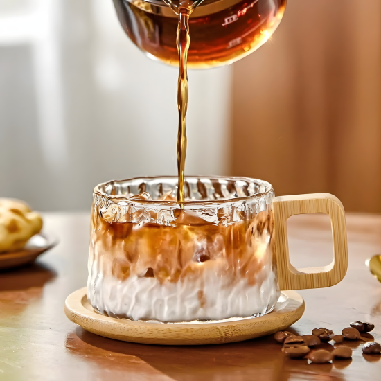 Glass Mug With Wooden Saucer - 250 ml